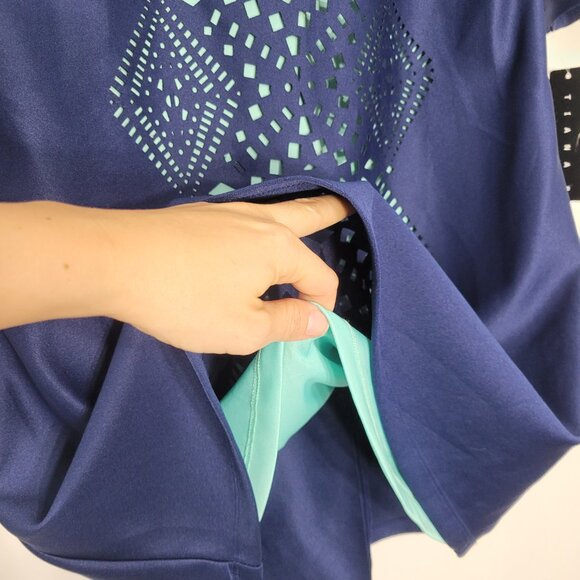 Tiana B. NEW Navy Blue Turquoise Round Neck Cut Out 3/4 Sleeve Dress Sz 6 NWT - Picture 12 of 12